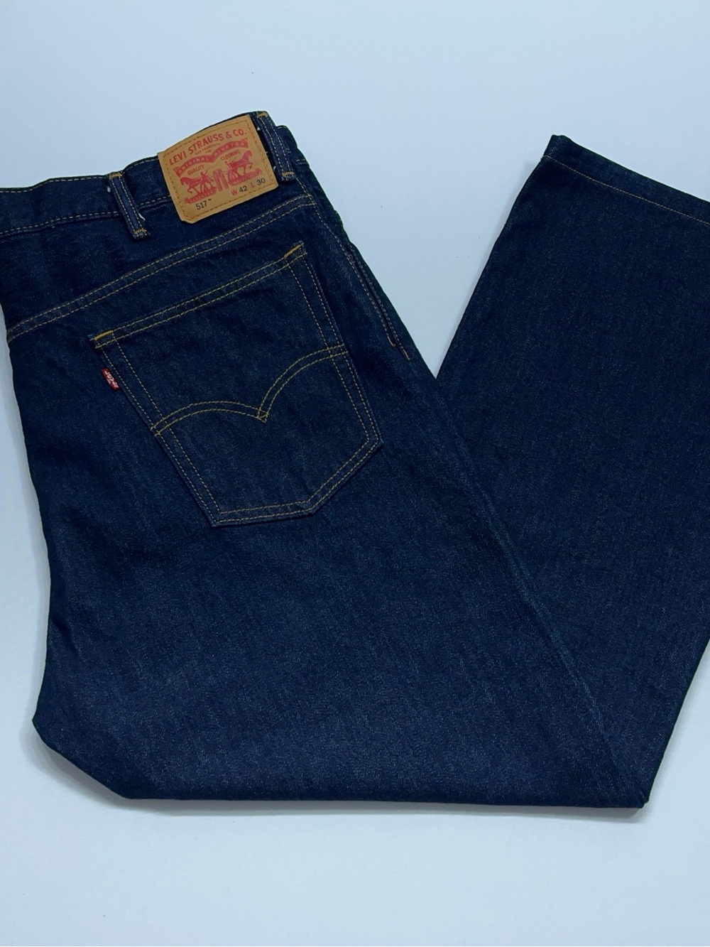Levi’s 517 Regular Boot Cut Blue Jeans Mens Size 42x28 Dark Wash Tagged 42x30 - Picture 3 of 14